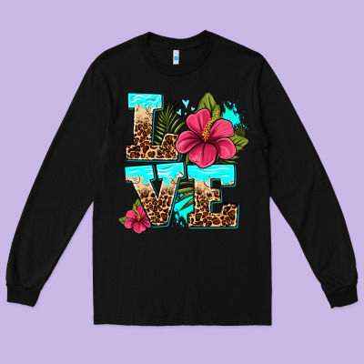 Love Summer With Flowers Long Sleeve Tee Designed By Adodesignshop