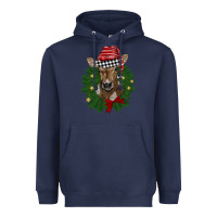 Navy christmas wreath baby calf Heavyweight Hoodie - BarkalooDesign