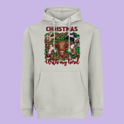 Christmas With My Herd Cows Heavyweight Hoodie Designed By Barkaloodesign