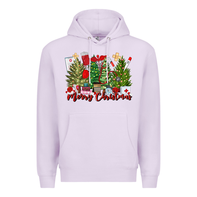Merry Christmas Nurse Trees Premium Hoodie by MaliasSmallBusiness | Teevron