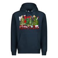 Navy merry christmas nurse trees Premium Hoodie - MaliasSmallBusiness