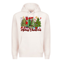 Pale Pink merry christmas nurse trees Premium Hoodie - MaliasSmallBusiness