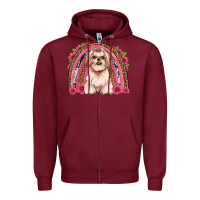 Burgundy shih tzu floral rainbow Zipper Hoodie - JahusDesignShop