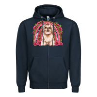 Navy shih tzu floral rainbow Zipper Hoodie - JahusDesignShop