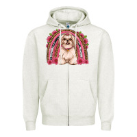 Oatmeal Heather shih tzu floral rainbow Zipper Hoodie - JahusDesignShop