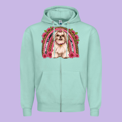 Shih Tzu Floral Rainbow Zipper Hoodie Designed By Jahusdesignshop