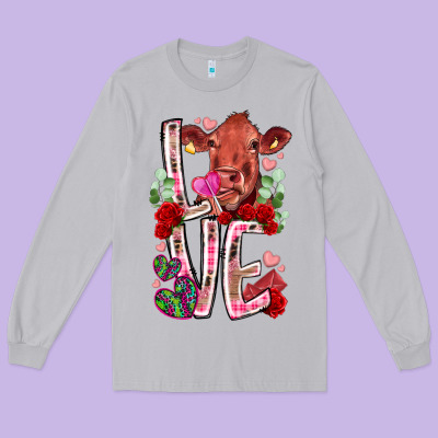 Love Cow Valentine Long Sleeve Tee Designed By Racoondesign