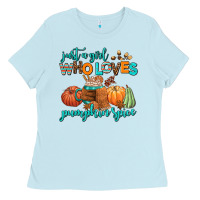 Baby Blue just a girl who loves pumpkin spice Ladies Tee - AdoDesignShop