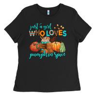 Black just a girl who loves pumpkin spice Ladies Tee - AdoDesignShop
