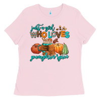 Bubblegum Pink just a girl who loves pumpkin spice Ladies Tee - AdoDesignShop