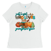 White just a girl who loves pumpkin spice Ladies Tee - AdoDesignShop