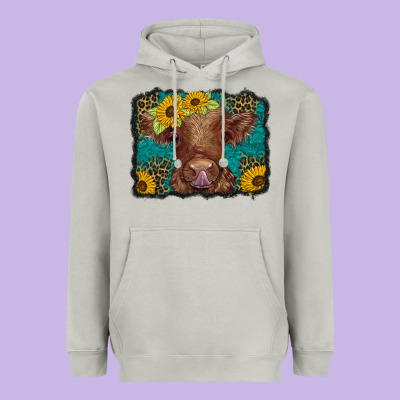 Western Leopard Buffalo Plaid Baby Highland Cow Heavyweight Hoodie Designed By Barkaloodesign