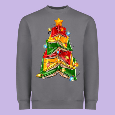 Christmas Book Tree Heavyweight Sweatshirt Designed By Zillion Design Studio