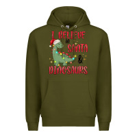 Army Green i believe in santa & dinosaurs Premium Hoodie - MaliasSmallBusiness