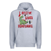 Heather Grey i believe in santa & dinosaurs Premium Hoodie - MaliasSmallBusiness