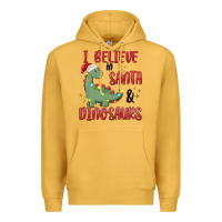 Mustard i believe in santa & dinosaurs Premium Hoodie - MaliasSmallBusiness