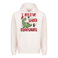 Pale Pink i believe in santa & dinosaurs Premium Hoodie - MaliasSmallBusiness
