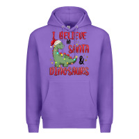 Purple i believe in santa & dinosaurs Premium Hoodie - MaliasSmallBusiness