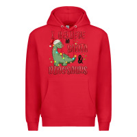 Red i believe in santa & dinosaurs Premium Hoodie - MaliasSmallBusiness