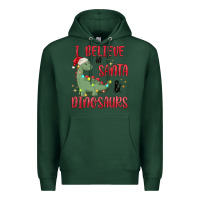 Sports Green i believe in santa & dinosaurs Premium Hoodie - MaliasSmallBusiness