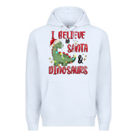 White i believe in santa & dinosaurs Premium Hoodie - MaliasSmallBusiness