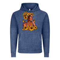 Vintage Denim Afro American woman sunflowers Vintage Hoodie - RanaPortraitStore