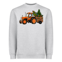 Heather Grey Christmas Orange Farm Tractor Heavyweight Sweatshirt - RanaPortraitStore