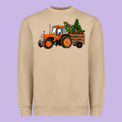 Heavyweight Sweatshirt Christmas Orange Farm Tractor