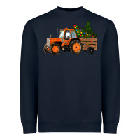 Navy Christmas Orange Farm Tractor Heavyweight Sweatshirt - RanaPortraitStore