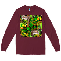 Burgundy St. Patrick's Donkey With Leprechaun Hat Seamless Long Sleeve Tee - FaDigitalArtStudio
