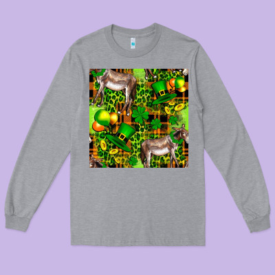 St. Patrick's Donkey With Leprechaun Hat Seamless Long Sleeve Tee Designed By Fadigitalartstudio