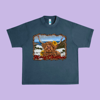 Merry Christmas Highland Cow With Farm Urban Heavy Tee Designed By Ranaportraitstore