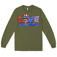 Army Green love america gnome Long Sleeve Tee - HRA Design Shop