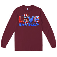 Burgundy love america gnome Long Sleeve Tee - HRA Design Shop