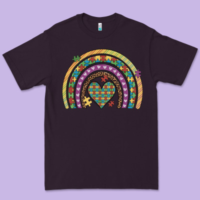 Autism Awareness Heart Leopard Rainbow Premium Tee Designed By Artiststas
