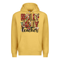Antique Gold holly jolly teacher Premium Hoodie - MaliasSmallBusiness