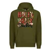 Army Green holly jolly teacher Premium Hoodie - MaliasSmallBusiness