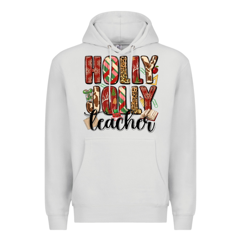 Holly Jolly Teacher Premium Hoodie by MaliasSmallBusiness | Teevron
