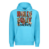 Ocean Blue holly jolly teacher Premium Hoodie - MaliasSmallBusiness