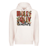 Pale Pink holly jolly teacher Premium Hoodie - MaliasSmallBusiness