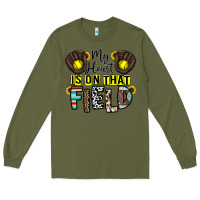 Army Green my heart is on that field Long Sleeve Tee - CowhideDigitalArt