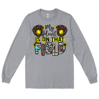 Heather Grey my heart is on that field Long Sleeve Tee - CowhideDigitalArt