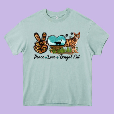 Peace Love Bengal Cat Heavy Core Tee Designed By Lillyallendesigns