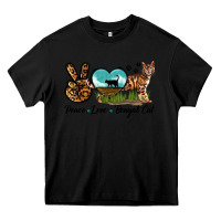 Black Peace Love Bengal Cat Heavy Core Tee - LillyAllenDesigns