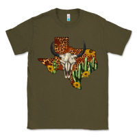 Army Green bull skull texas map western Classic Tee - BarkalooDesign