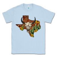 Dusty Blue bull skull texas map western Classic Tee - BarkalooDesign