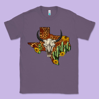 Bull Skull Texas Map Western Classic Tee Designed By Barkaloodesign