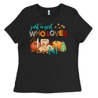 Black just a girl who loves fall Ladies Tee - AdoDesignShop