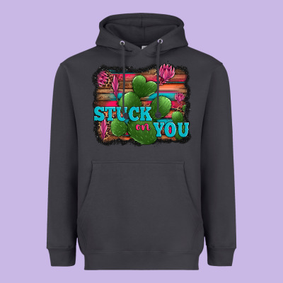 Stuck On You Heart Cactus Serape Leopard Background Heavyweight Hoodie Designed By Jasminsmagicworld