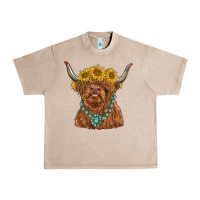 French Oak highland cow with sunflower and gemstone Urban Heavy Tee - RanaPortraitStore